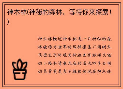 神木林(神秘的森林，等待你来探索！)